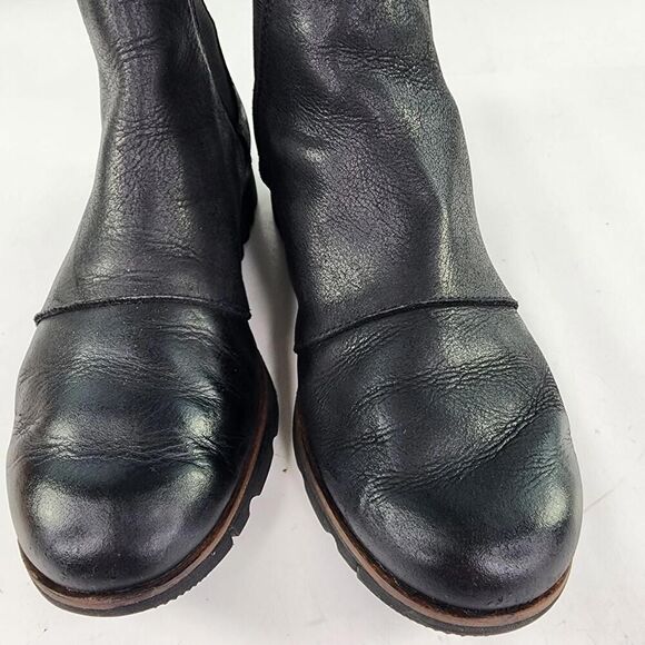 SOREL Harlow Chelsea Ankle Boots US 7 Women Black Leather Pull-On WTPF Booties - Picture 7 of 11